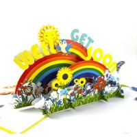 Handmade 3D Pop Up Card Get Well Soon Sun Butterfly Rainbow Flower Celebrations Card